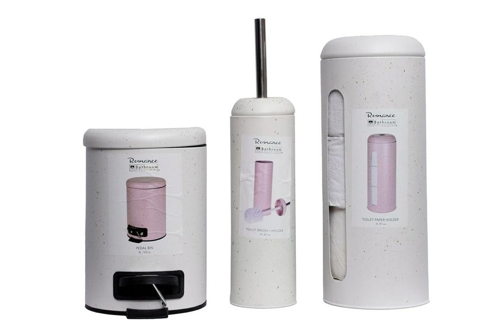 ROMANCE Bathroom Set – 3L Pedal Bin, Toilet Paper Holder & Toilet Brush