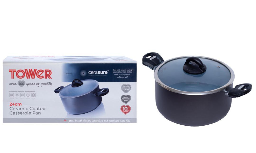 Tower Cerasure 24cm Ceramic Coated Casserole Pan – Induction Compatible