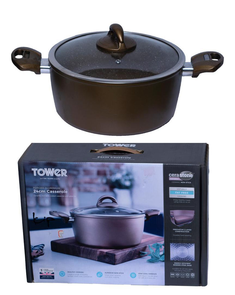 TOWER Forged Aluminum 24cm 3-Layer Construction Casserole Pot
