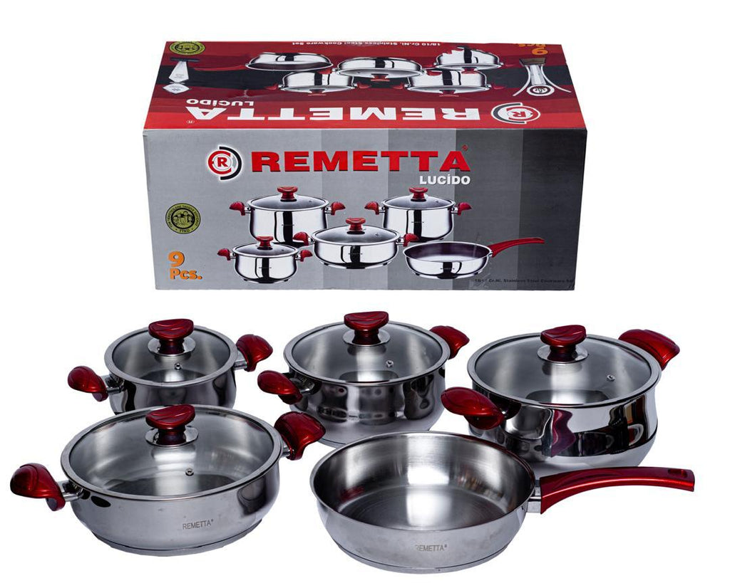 Remetta Stainless Steel Cookware Set with Glass Lids