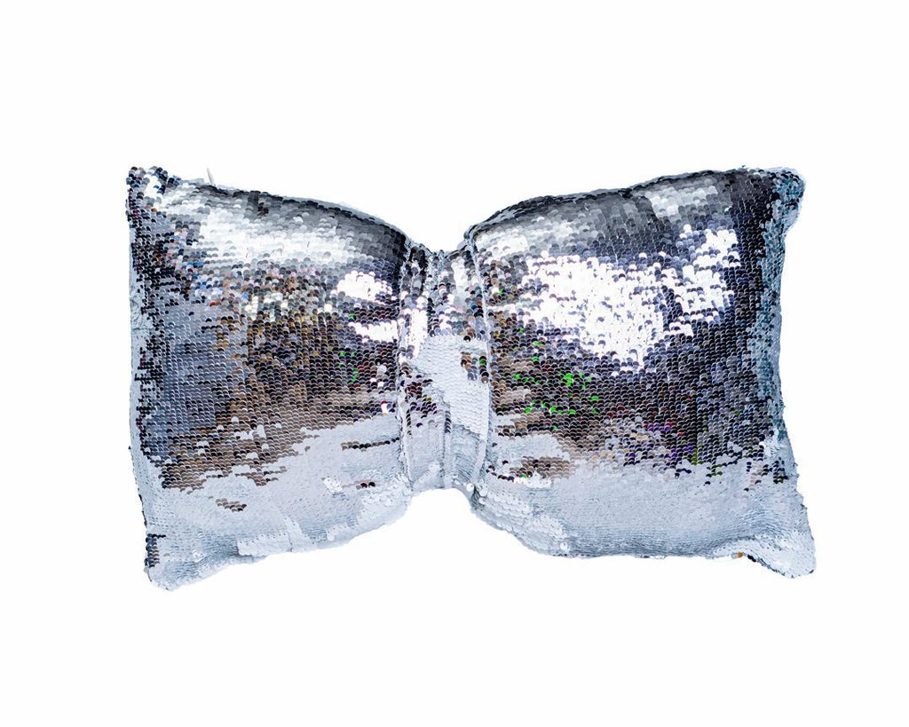 Dazzling Silver Sequin Bow Throw Pillow
