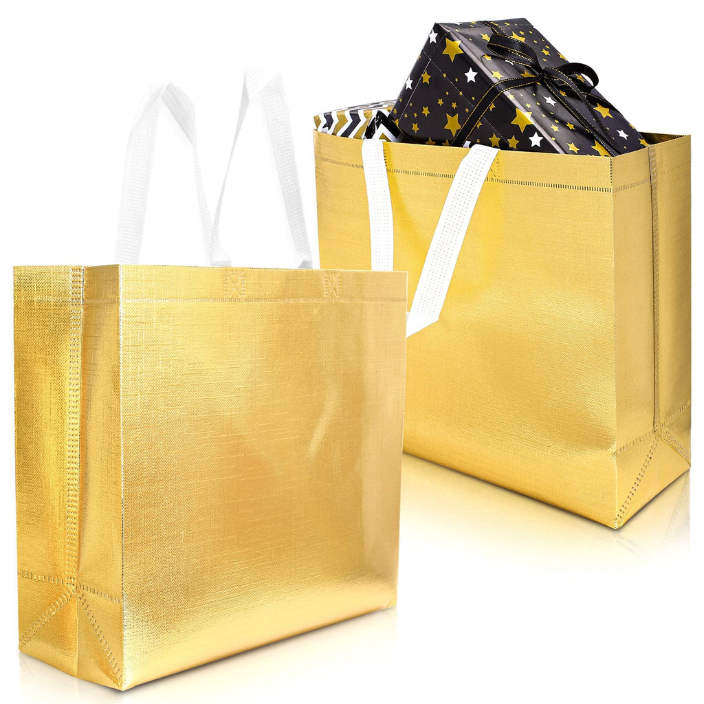 Metallic Gold Carrier Bag with White Handles – Pack of 10
