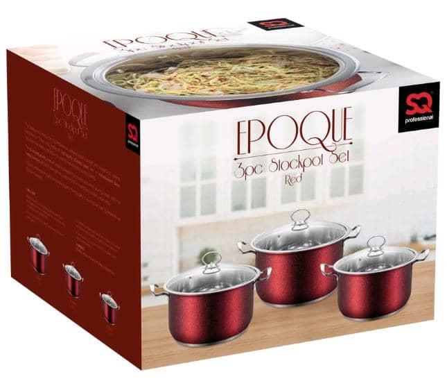 SQ Professional Epoque Red Stockpot Set – 3pcs Die-Cast Cookware (30cm, 28cm, 26cm)