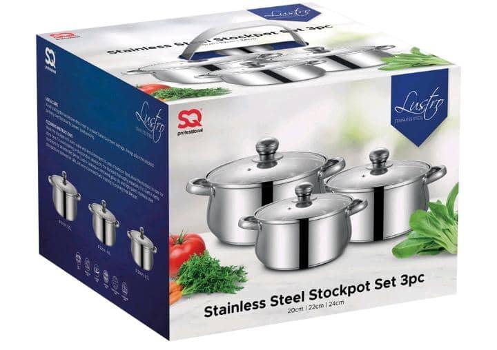 SQ Professional Lustro Stainless Steel 3-Piece Stock Pot Set