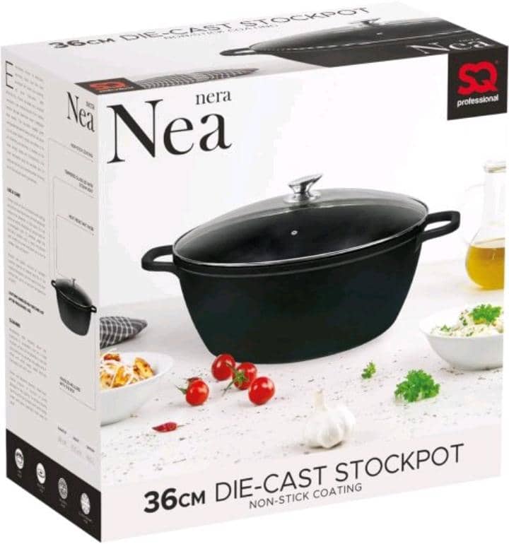 SQ Professional Nera Nea 44cm Die-Cast Stockpot – Triple-Layer Coating