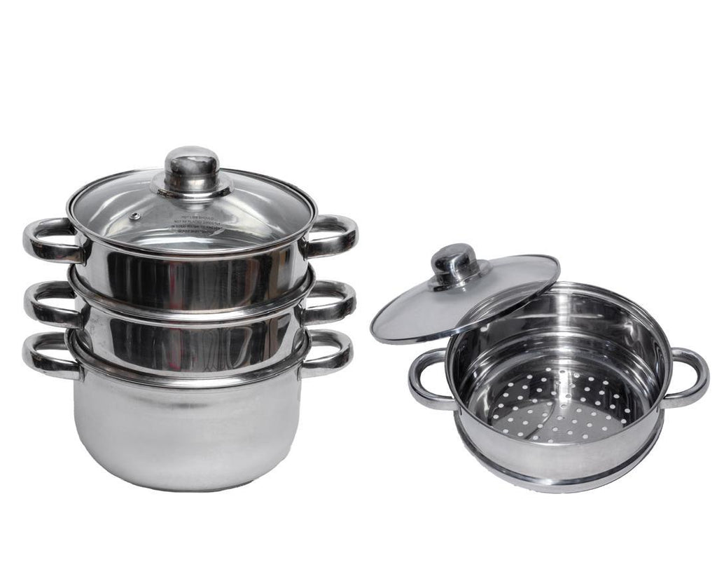 Prima Kitchenware 3-Tier Stainless Steel Steamer Set – 22cm Multi-Purpose Cooking Pot