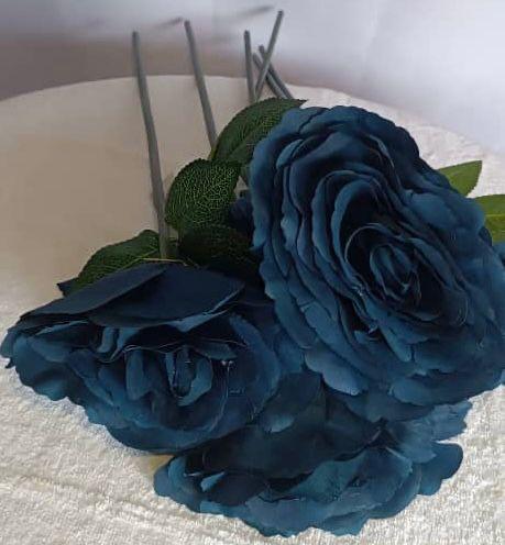Silk Tudor Rose – Royal Blue Short Stem Artificial Flower for Elegant Décor