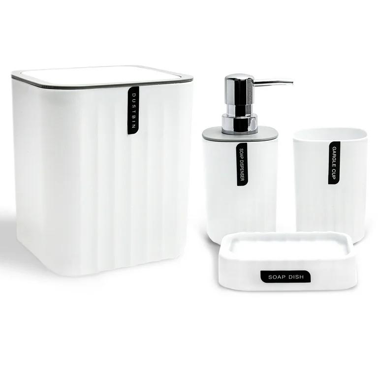 4-Piece White Luxury Plastic Bathroom Accessories Set.