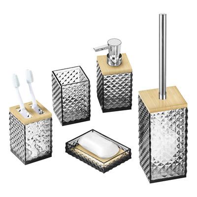 5-Piece Transparent Diamond Patterned Acrylic Bathroom Accessory Set.