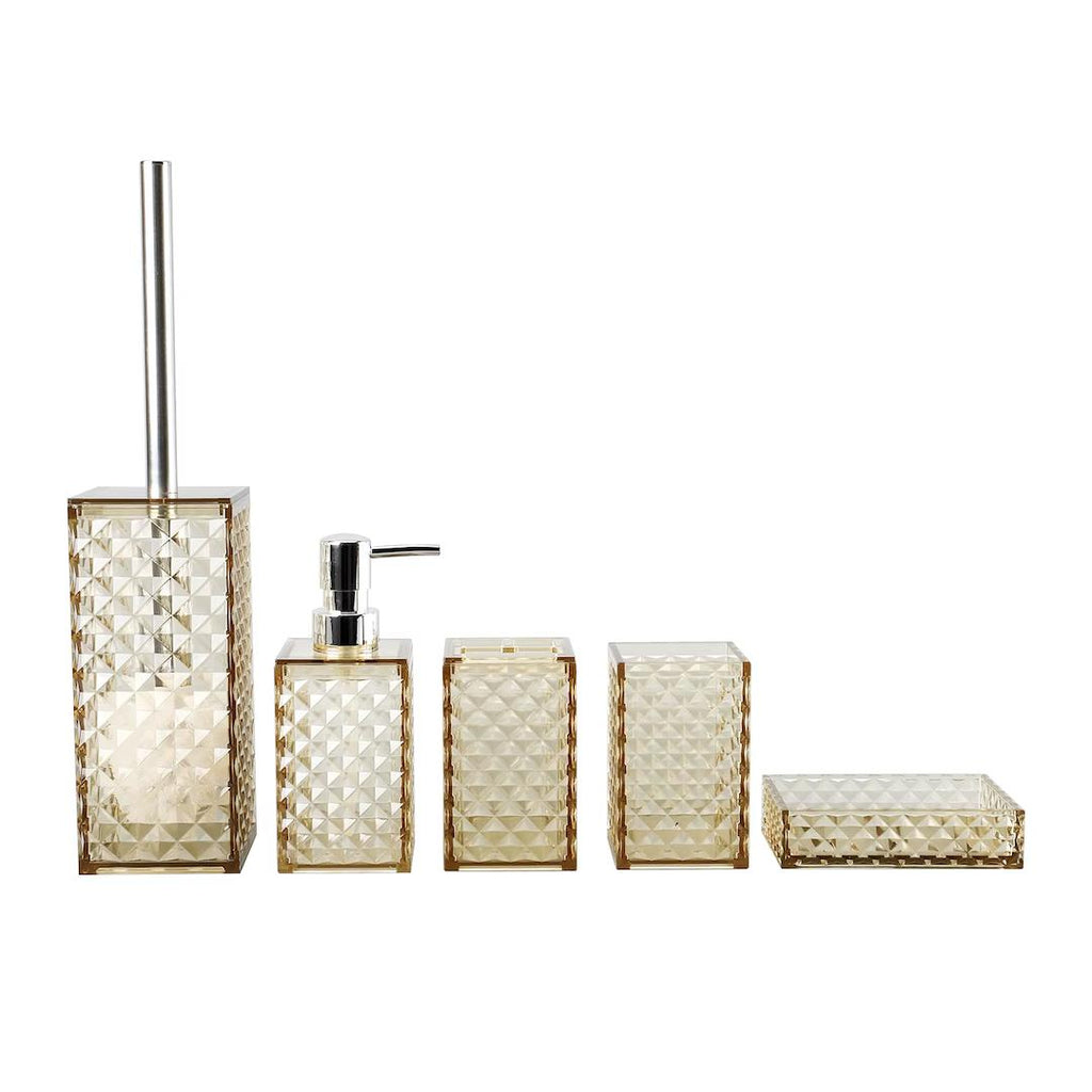 5-Piece Transparent Diamond Patterned Acrylic Bathroom Accessory Set.