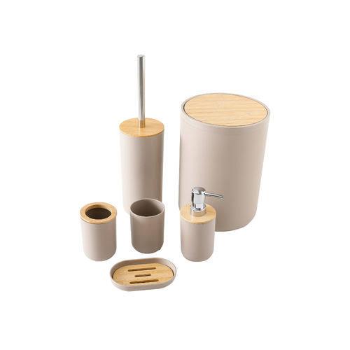 6-Piece Luxury Bamboo & Plastic Bathroom Accessories Set.