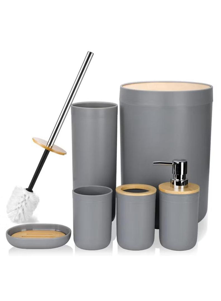6-Piece Luxury Bamboo & Plastic Bathroom Accessories Set.