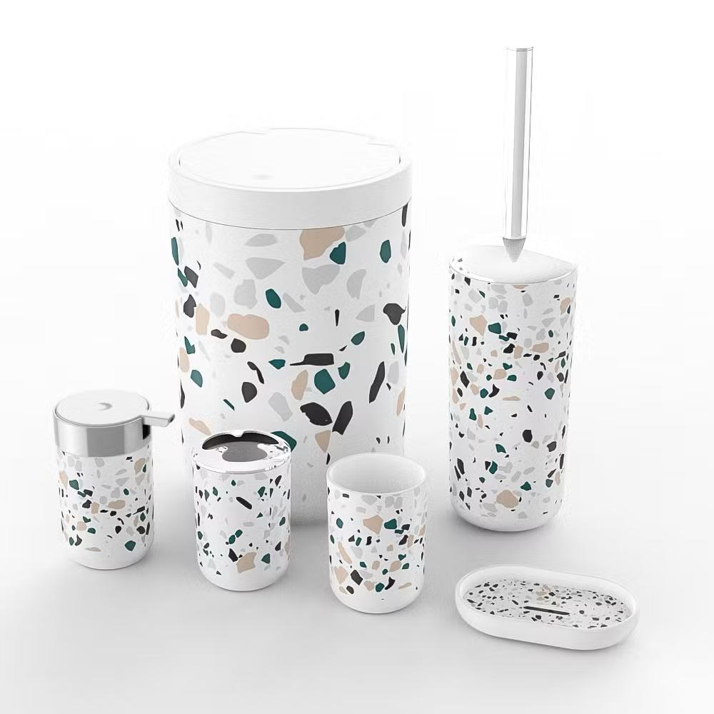 6-Piece Terrazzo Print Bathroom Accessories Set.