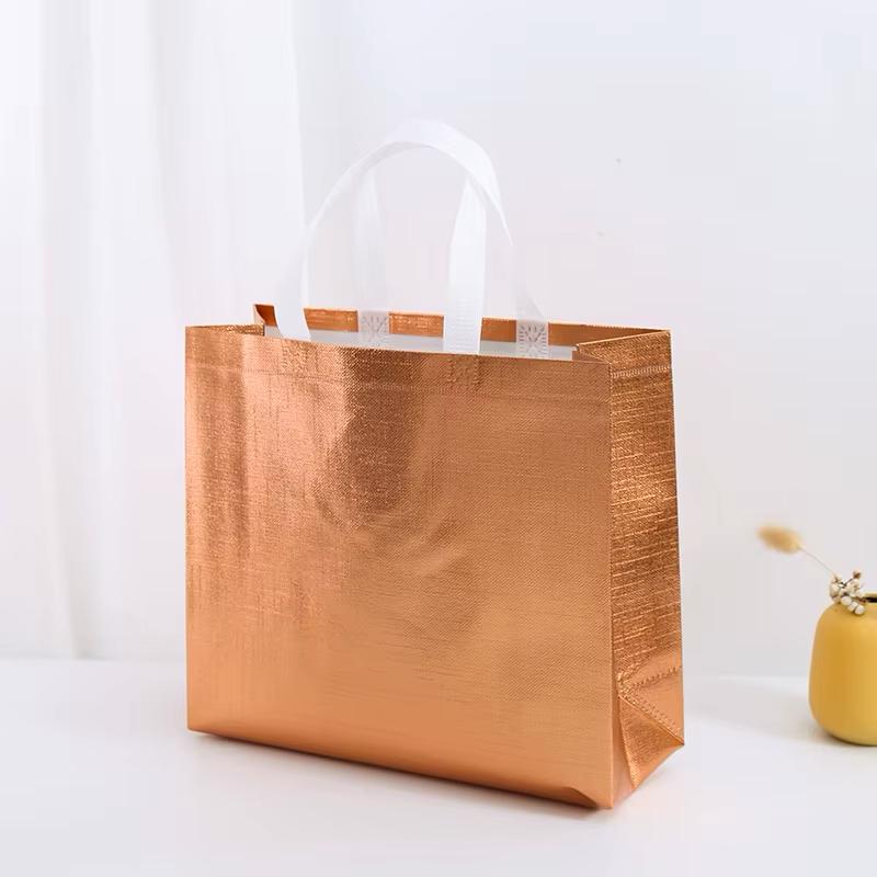 Metallic Rose Gold Carrier Bag with White Handles – Pack of 10
