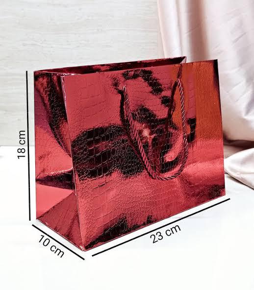 Shiny Red Croc-Pattern Gift Bag