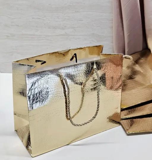 Shiny Gold Croc-Pattern Carrier Bag