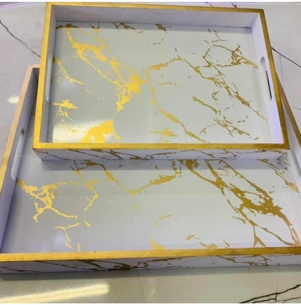 Set of 2 Marble Effect Wooden Serving Trays