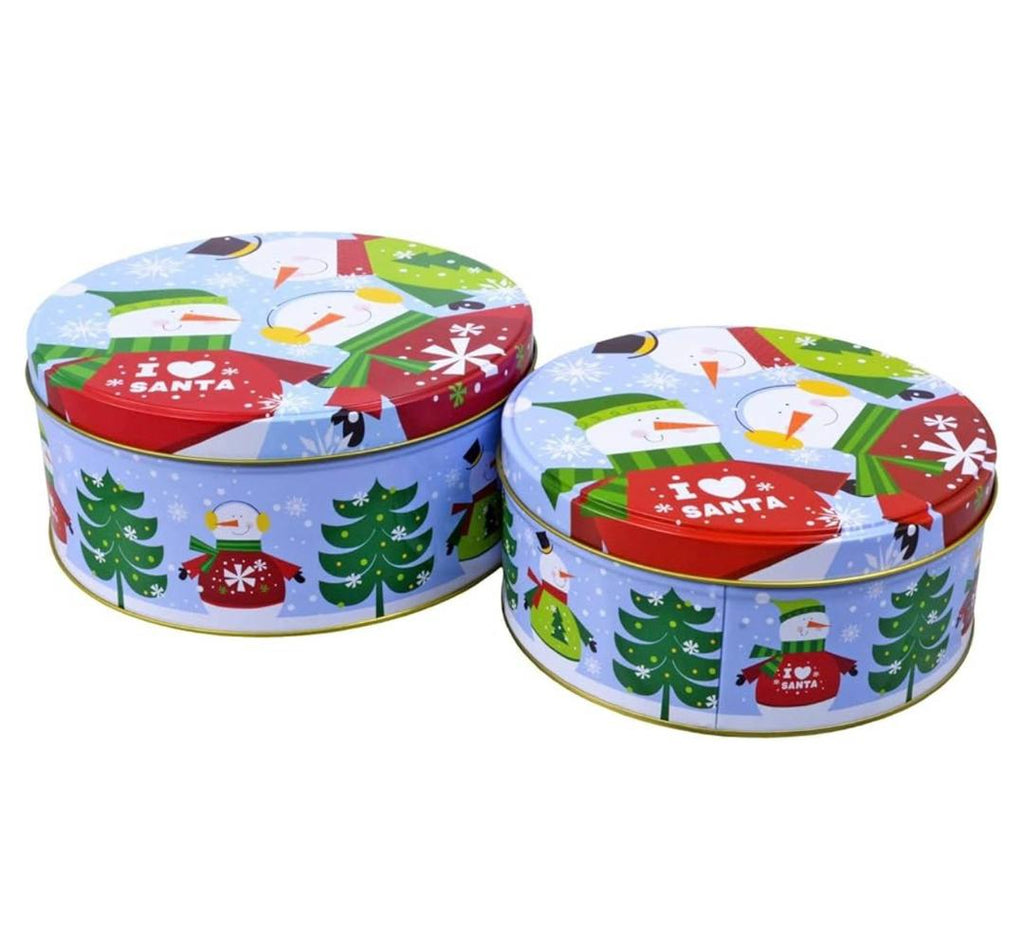 Round Nesting Christmas Cookie Tins – Set of 2 (Festive Holiday Designs)