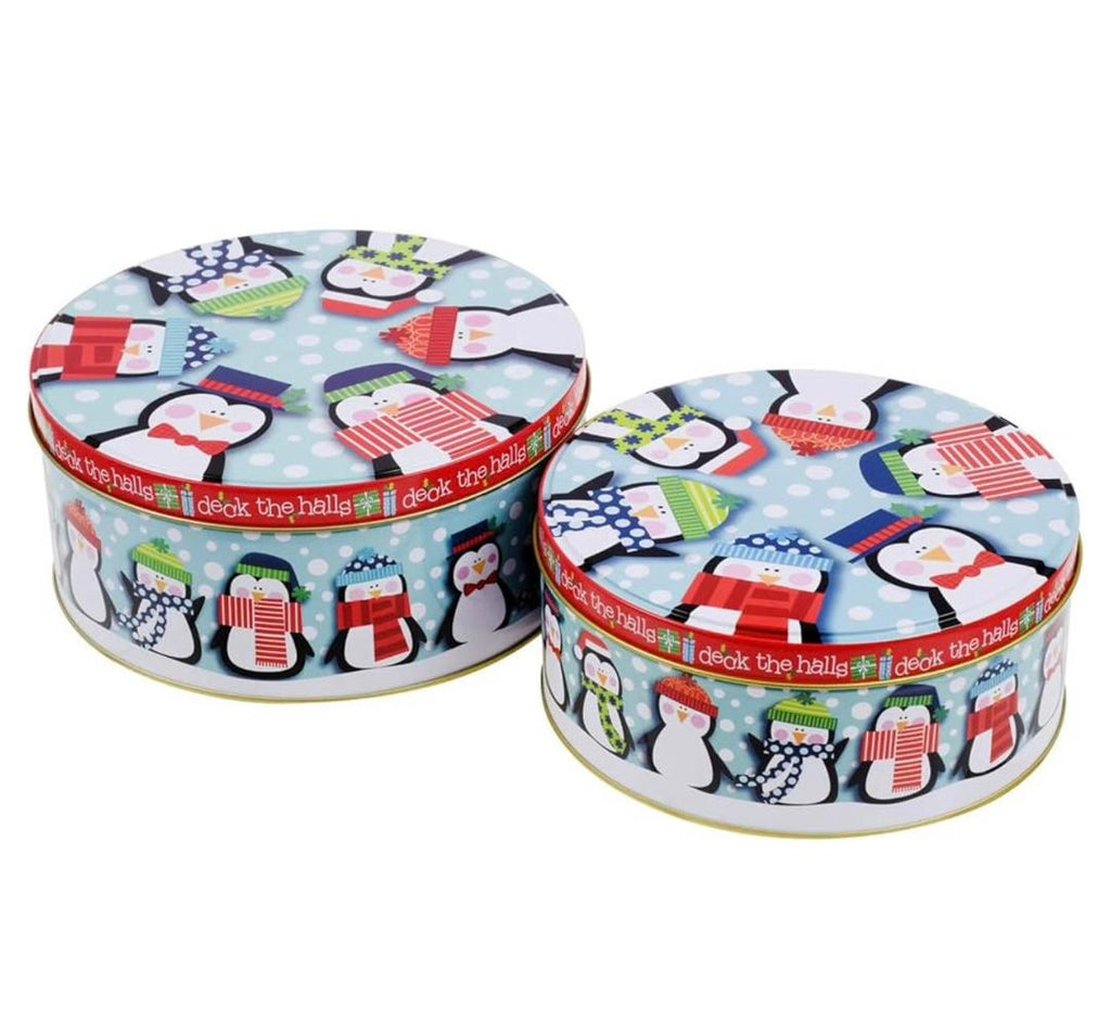 Round Nesting Christmas Cookie Tins – Set of 2 (Festive Holiday Designs)