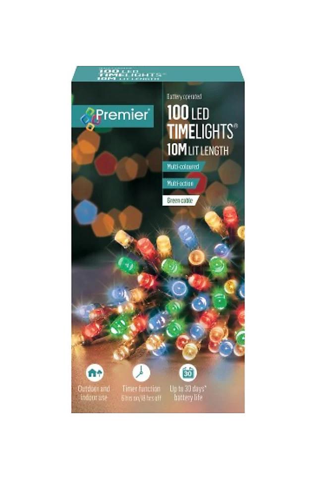 Christmas 100 Battery Operated Timelights – Multicolored (Green Cable)