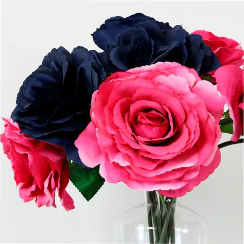 Silk Tudor Rose – Hot Pink Short Stem Artificial Flower for Chic Décor