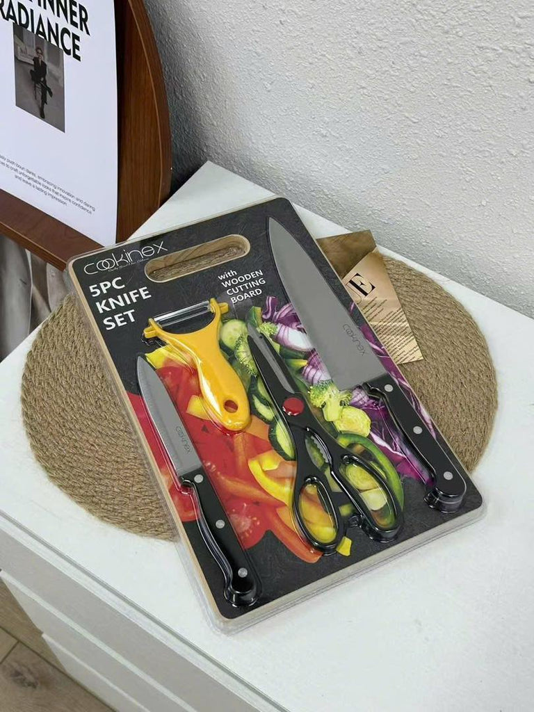 Cookinex 5-Piece Knife Set with Wooden Cutting Board