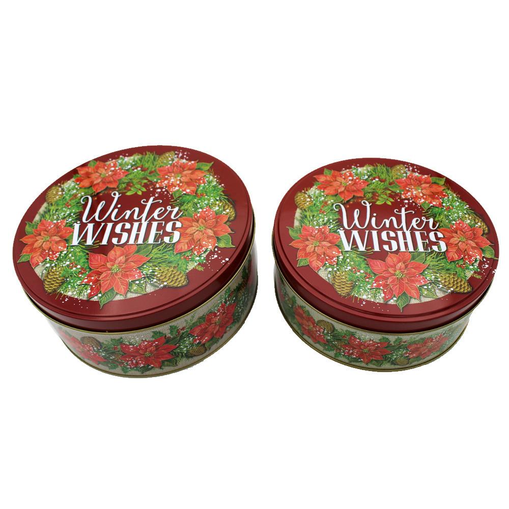 Round Nesting Christmas Cookie Tins – Set of 2 (Festive Holiday Designs)