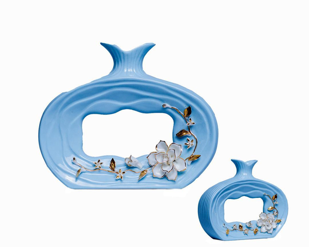 Blue Glass Decorative Vase – 23cm