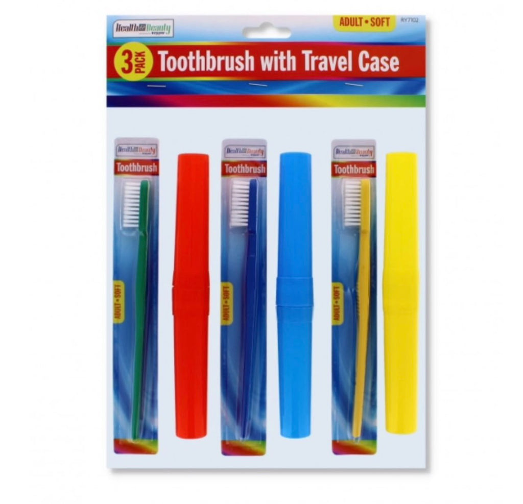 Health & Beauty 3-Pack Toothbrush Set with Travel Cases