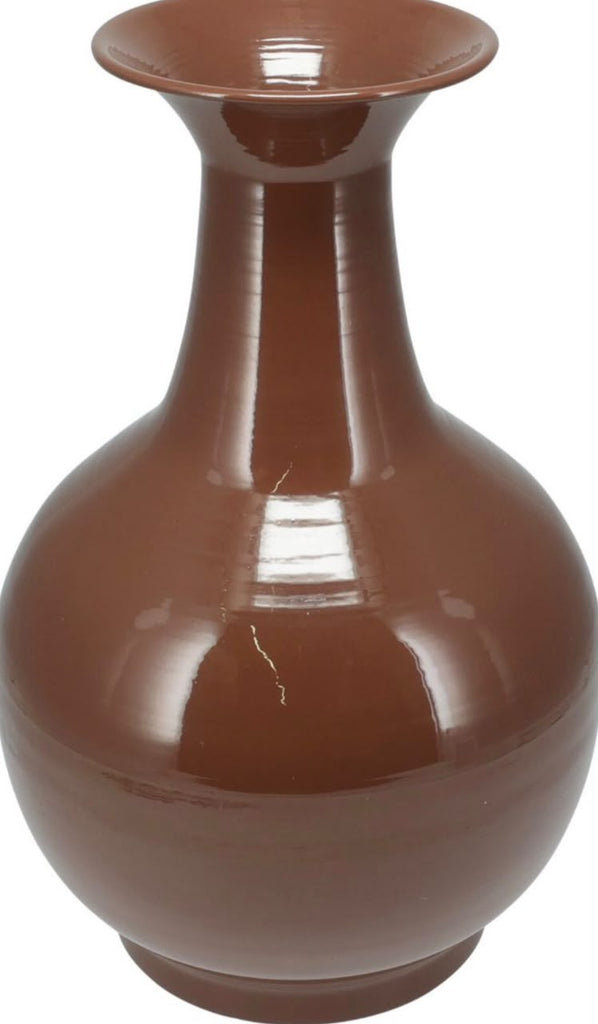 Brown Niley Round Vase – Sand Terra Glossy Finish