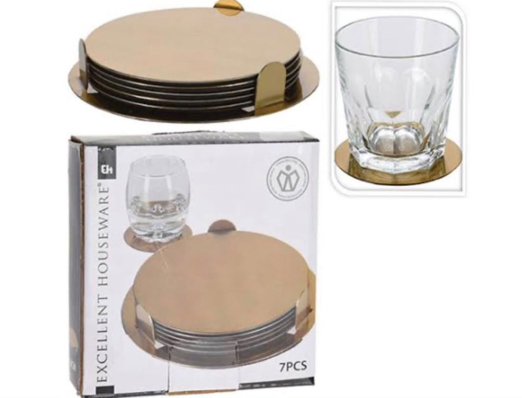 Excellent Houseware Coaster Set with Holder – 6 Pieces