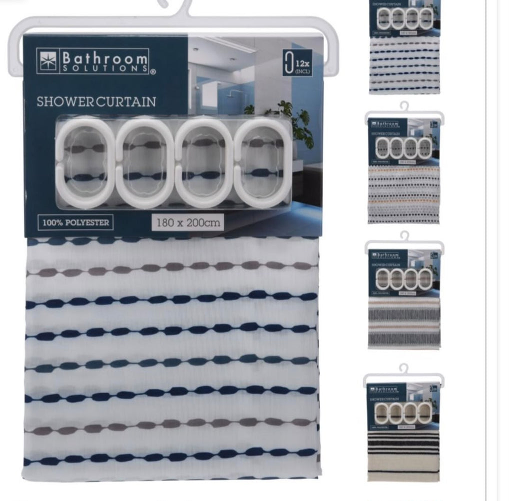 Bathroom Solutions Polyester Shower Curtain Set – 180 × 200 cm