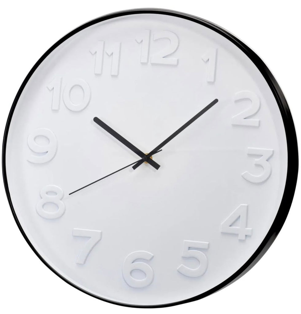 Round White & Black Wall Clock – 40 × 45 cm
