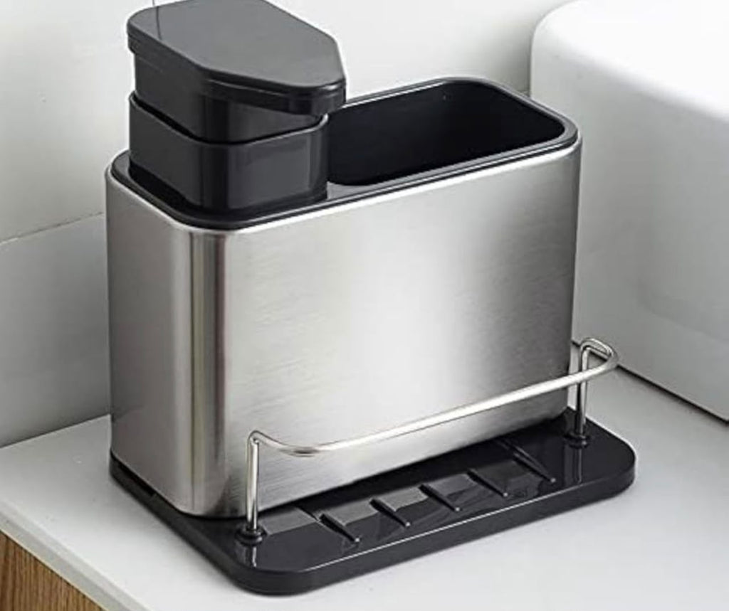 Steel Dish Soap Dispenser 3-in-1 – 17 × 16.5 × 12.5 cm