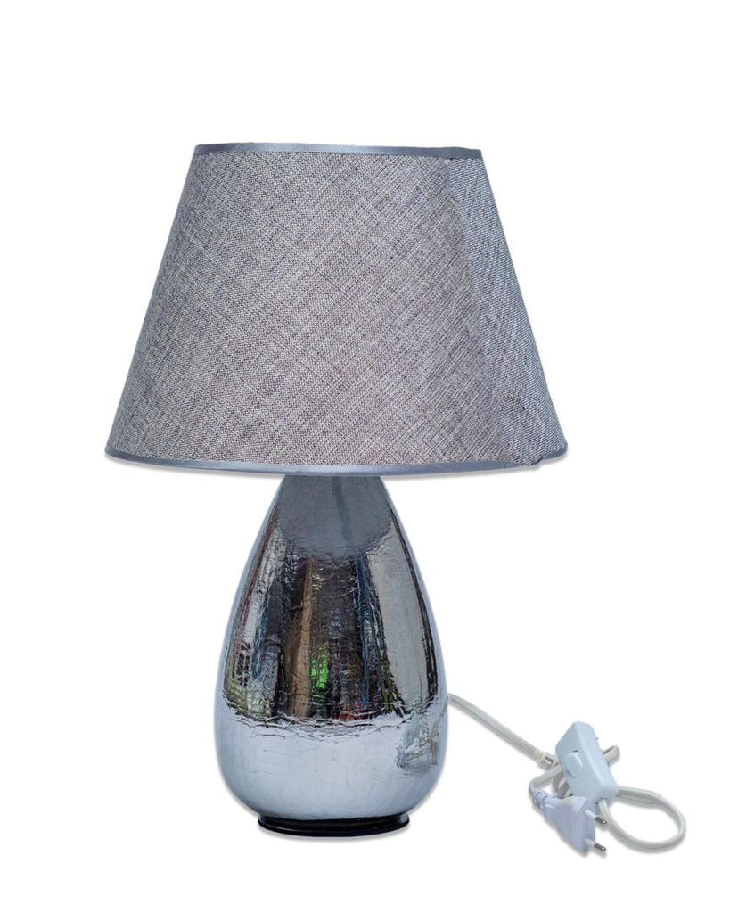 Silver Oval Base Table Lamp with Beige Linen Shade
