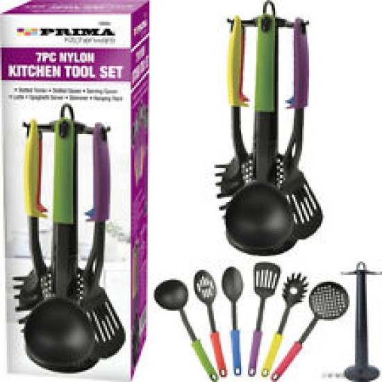 7pc Multicolored Nylon Kitchen Utensils Set with Rotating Stand