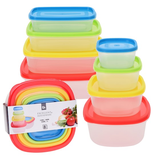 8pcs Stackable Food Storage Containers with Coloured Lids